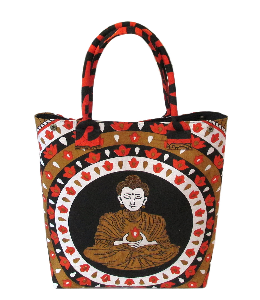 Praying Buddha Printed Cotton Women Handbag praying buddha printed handbag