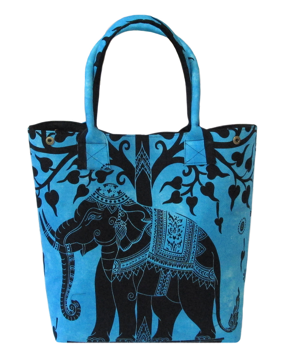 Sky Blue Elephant Tree Printed Tie Dye Women Handbag – Ample Royal